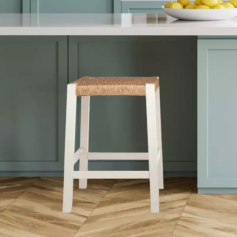 Sgabello da bar in legno da 60 cm con sedile in corda – Stile fattoria costiera