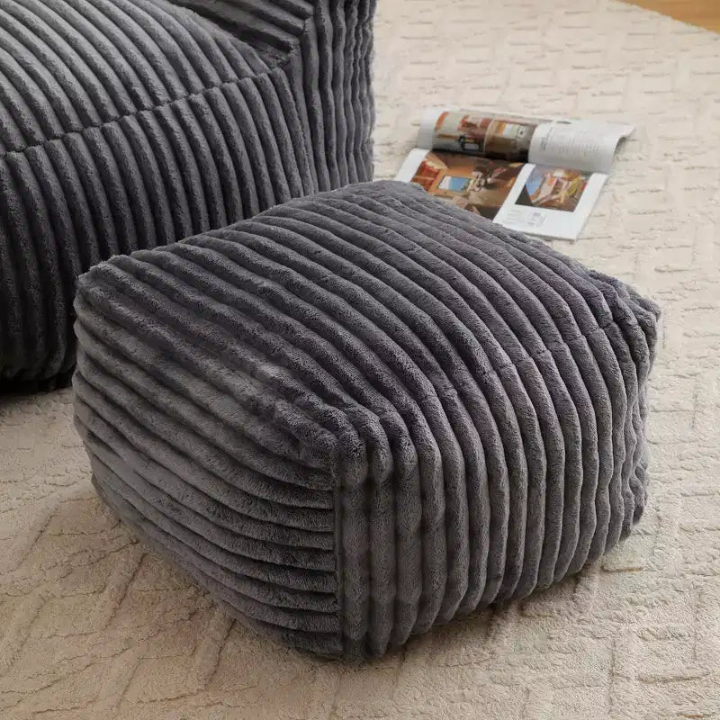 Poltrona Divano Pouf Moderno in Velluto a Coste con Braccioli e Poggiapiedi