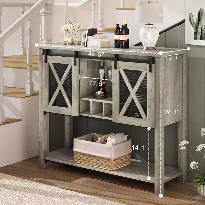 Credenza Madia Mobile Buffet con Ante Scorrevoli a Stalla, Angolo Caffè e Portabottiglie