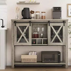 Credenza Madia Mobile Buffet con Ante Scorrevoli a Stalla, Angolo Caffè e Portabottiglie