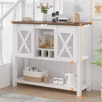 Credenza Madia Mobile Buffet con Ante Scorrevoli a Stalla, Angolo Caffè e Portabottiglie