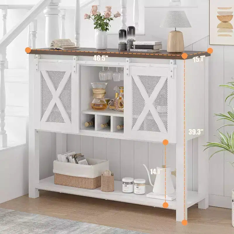 Credenza Madia Mobile Buffet con Ante Scorrevoli a Stalla, Angolo Caffè e Portabottiglie