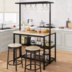 Isola da Cucina 42/47" con Contenitore e Sedute – Scaffale da Panettiere a 3 Livelli, Tavolo da Pranzo per 4