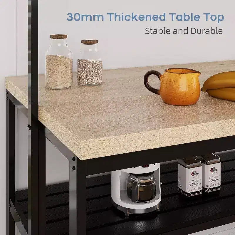 Isola da Cucina 42/47" con Contenitore e Sedute – Scaffale da Panettiere a 3 Livelli, Tavolo da Pranzo per 4