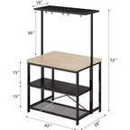 Isola da Cucina 42/47" con Contenitore e Sedute – Scaffale da Panettiere a 3 Livelli, Tavolo da Pranzo per 4