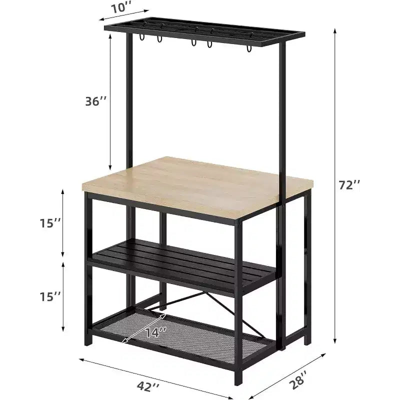Isola da Cucina 42/47" con Contenitore e Sedute – Scaffale da Panettiere a 3 Livelli, Tavolo da Pranzo per 4