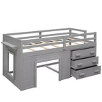Letto a soppalco basso con contenitore per bambini, letto a soppalco singolo in legno con armadio e mensola per bambine e bambini