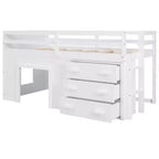 Letto a soppalco basso con contenitore per bambini, letto a soppalco singolo in legno con armadio e mensola per bambine e bambini