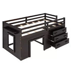 Letto a soppalco basso con contenitore per bambini, letto a soppalco singolo in legno con armadio e mensola per bambine e bambini