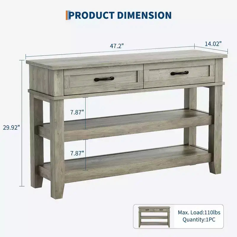 Consolle da Ingresso Stile Rustico con 2 Cassetti e Scaffale a 3 Ripiani