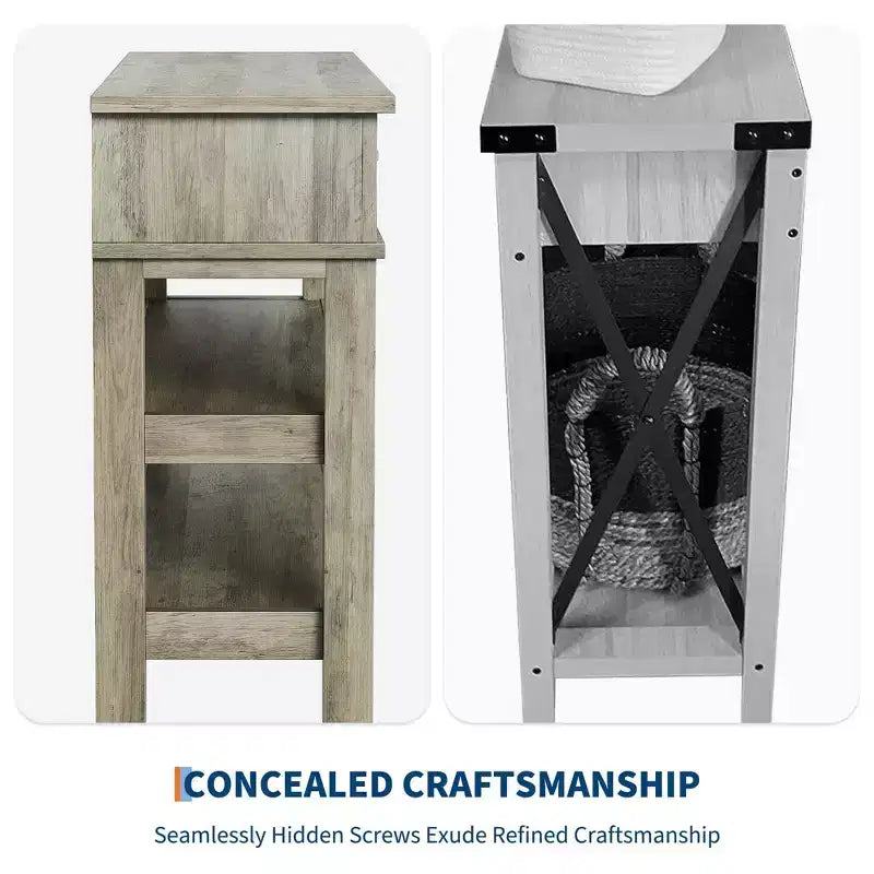 Consolle da Ingresso Stile Rustico con 2 Cassetti e Scaffale a 3 Ripiani