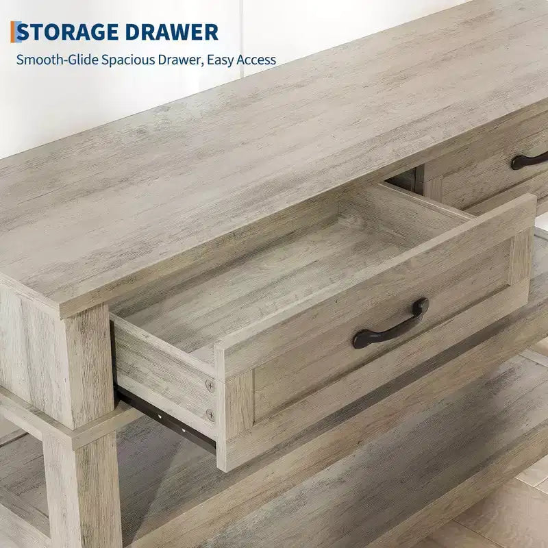 Consolle da Ingresso Stile Rustico con 2 Cassetti e Scaffale a 3 Ripiani
