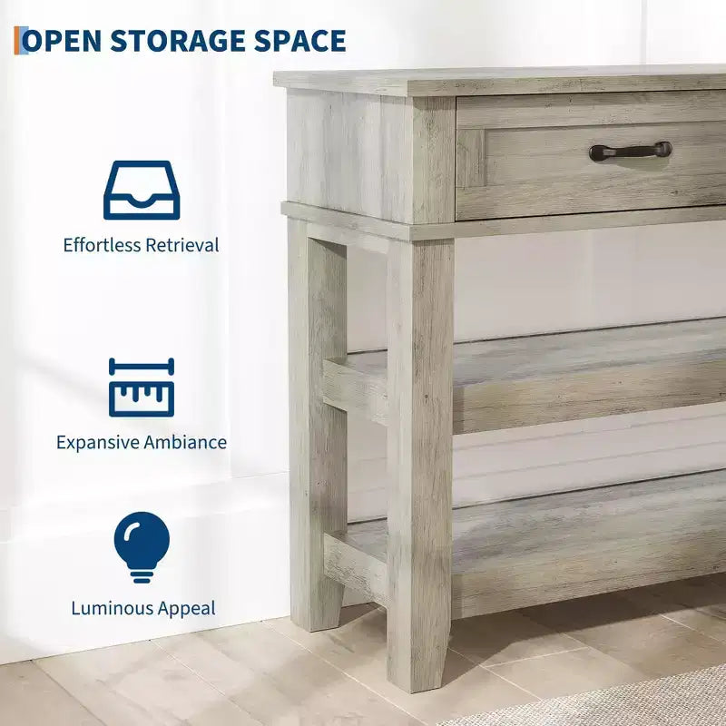 Consolle da Ingresso Stile Rustico con 2 Cassetti e Scaffale a 3 Ripiani