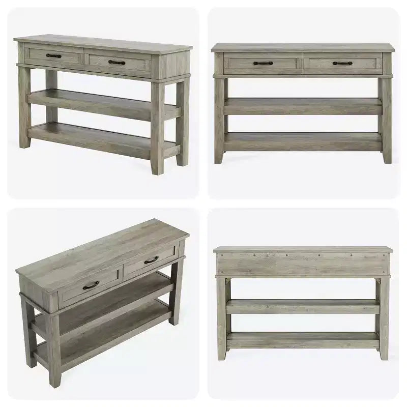 Consolle da Ingresso Stile Rustico con 2 Cassetti e Scaffale a 3 Ripiani