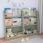 Scaffale per Libri per Bambini a 3 Livelli, Porta Libri per Bambini, Aiuta a Mantenere Organizzate Camere da Letto, Sale Giochi e Aule, Salvia