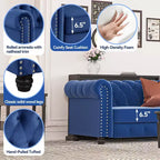 Poltrona Chesterfield in velluto con braccioli e cuscino profondo – Blu