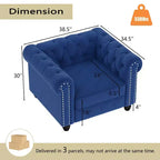 Poltrona Chesterfield in velluto con braccioli e cuscino profondo – Blu