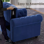 Poltrona Chesterfield in velluto con braccioli e cuscino profondo – Blu