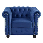 Poltrona Chesterfield in velluto con braccioli e cuscino profondo – Blu