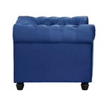 Poltrona Chesterfield in velluto con braccioli e cuscino profondo – Blu