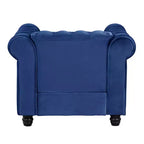 Poltrona Chesterfield in velluto con braccioli e cuscino profondo – Blu