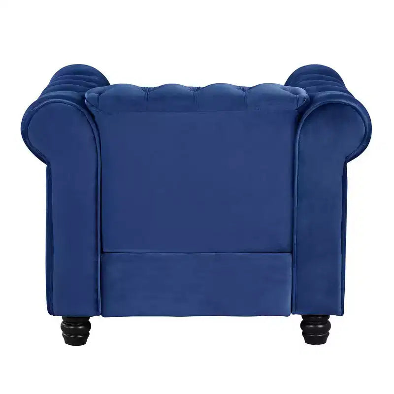 Poltrona Chesterfield in velluto con braccioli e cuscino profondo – Blu