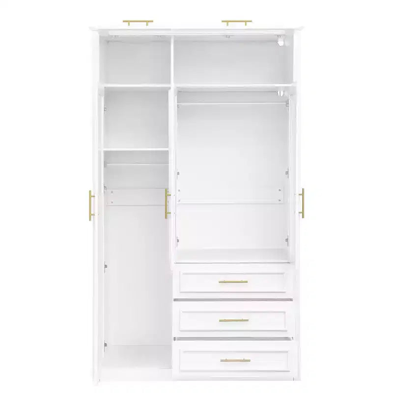 Armadio a 3 ante con luce LED e 3 cassetti – Bianco