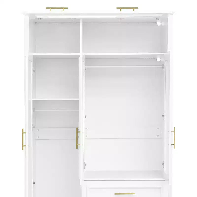 Armadio a 3 ante con luce LED e 3 cassetti – Bianco