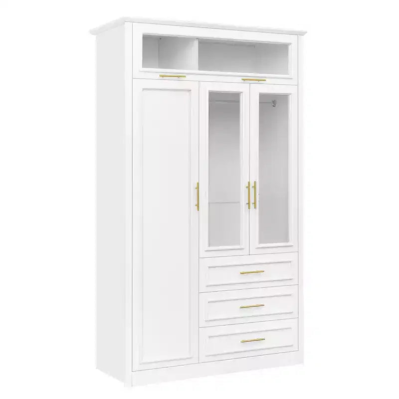 Armadio a 3 ante con luce LED e 3 cassetti – Bianco