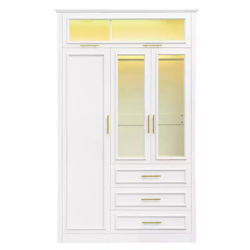 Armadio a 3 ante con luce LED e 3 cassetti – Bianco