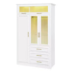 Armadio a 3 ante con luce LED e 3 cassetti – Bianco