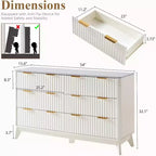 Cassettiera a 6 cassetti scanalati con piano in finto marmo – 54" di larghezza, bianco