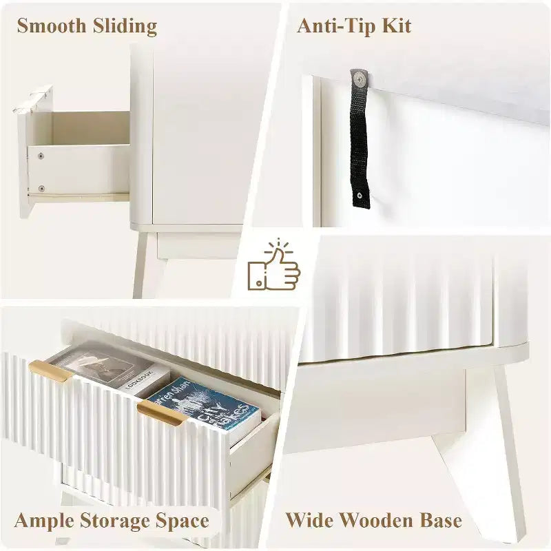 Cassettiera a 6 cassetti scanalati con piano in finto marmo – 54" di larghezza, bianco