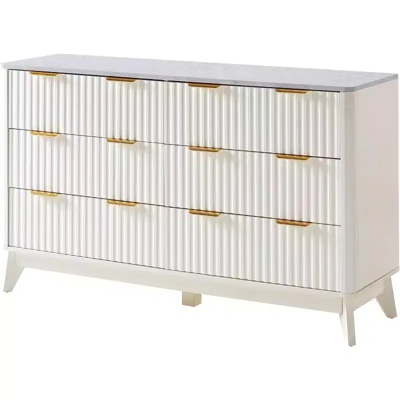 Cassettiera a 6 cassetti scanalati con piano in finto marmo – 54" di larghezza, bianco