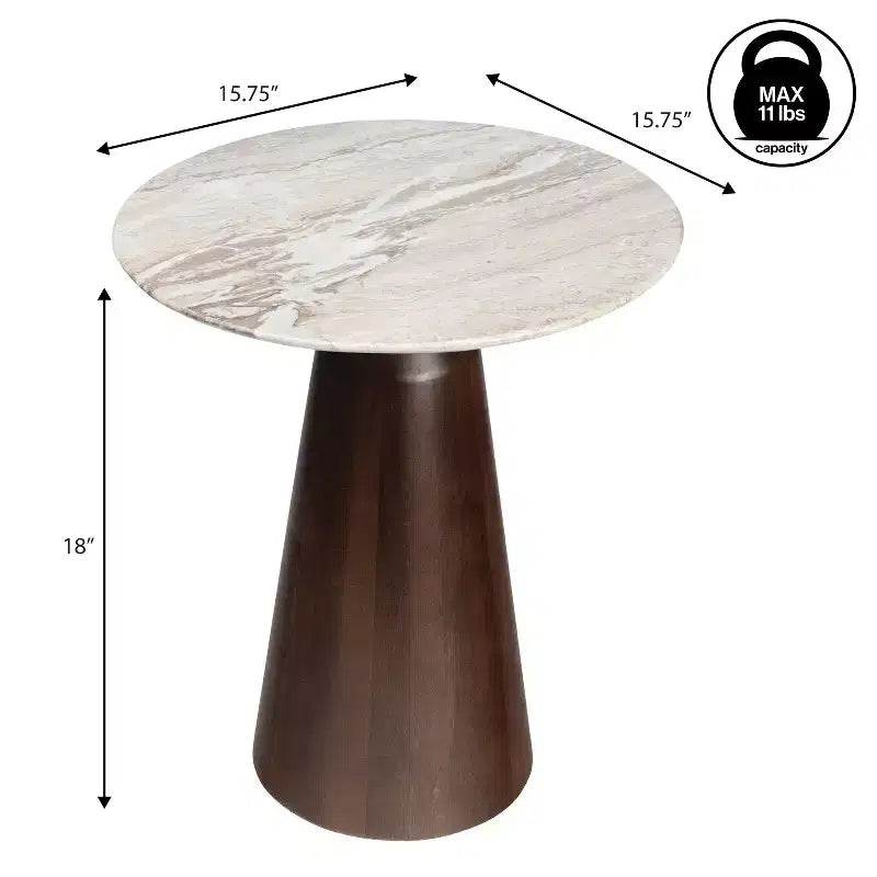 Tavolino rotondo 18" Rustic Minimalist in marmo e legno