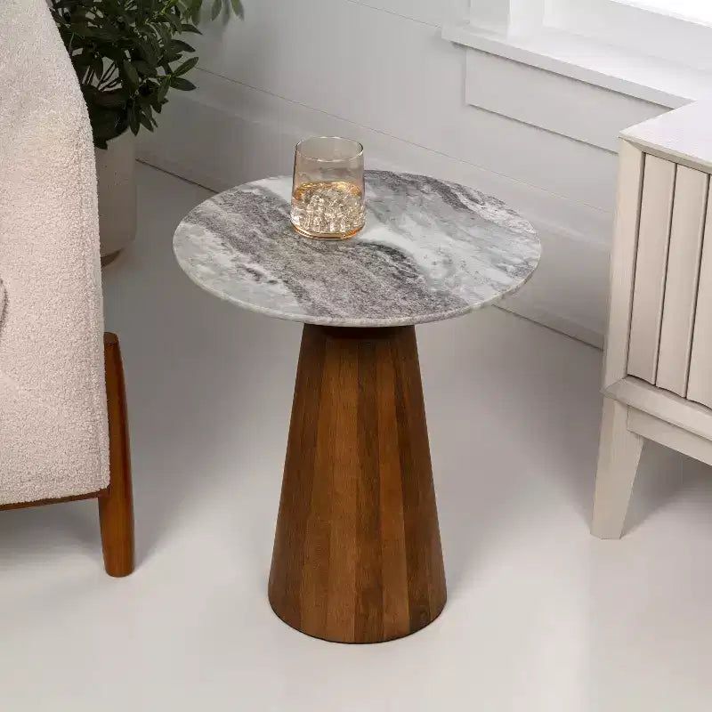 Tavolino rotondo 18" Rustic Minimalist in marmo e legno