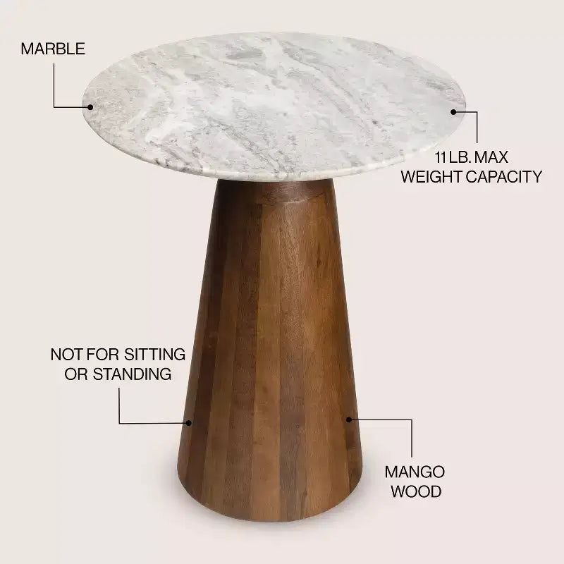 Tavolino rotondo 18" Rustic Minimalist in marmo e legno