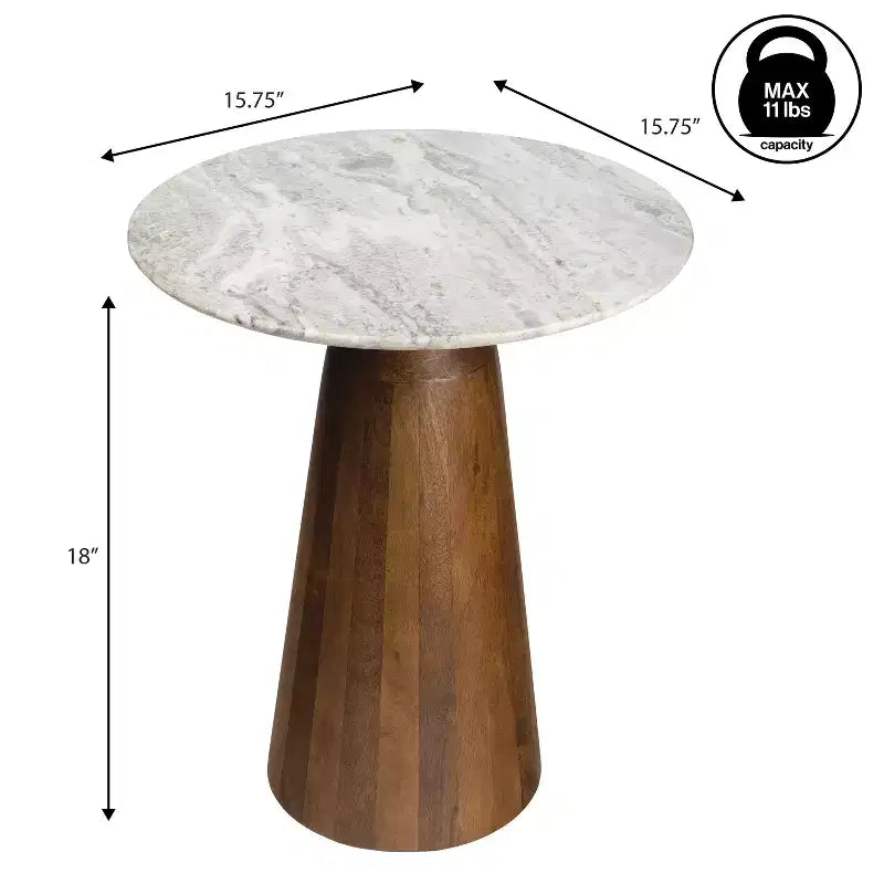 Tavolino rotondo 18" Rustic Minimalist in marmo e legno