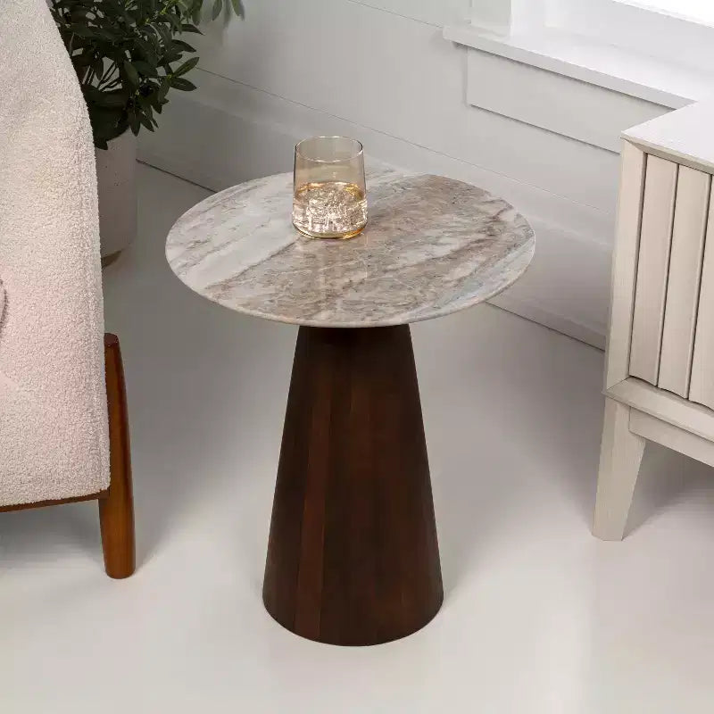 Tavolino rotondo 18" Rustic Minimalist in marmo e legno
