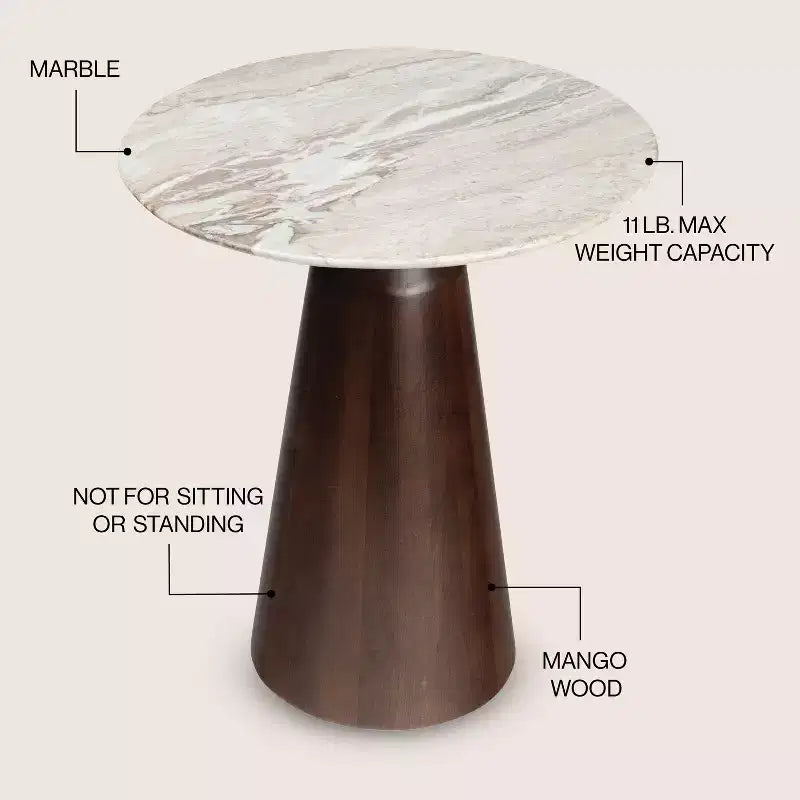 Tavolino rotondo 18" Rustic Minimalist in marmo e legno
