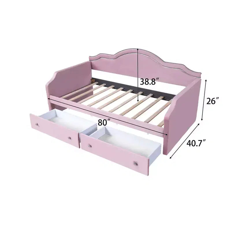 Letto da giorno in velluto per letto singolo/matrimoniale con striscia LED controllata tramite app e 2 cassetti