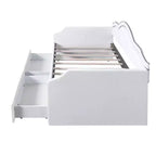 Letto da giorno in velluto per letto singolo/matrimoniale con striscia LED controllata tramite app e 2 cassetti