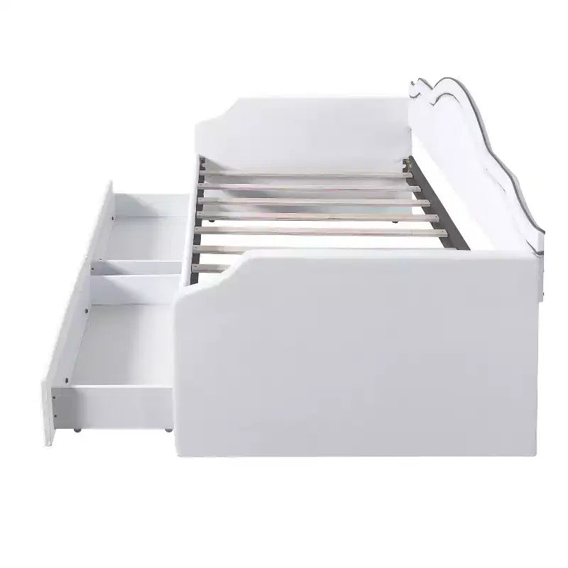 Letto da giorno in velluto per letto singolo/matrimoniale con striscia LED controllata tramite app e 2 cassetti