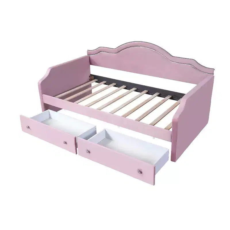 Letto da giorno in velluto per letto singolo/matrimoniale con striscia LED controllata tramite app e 2 cassetti