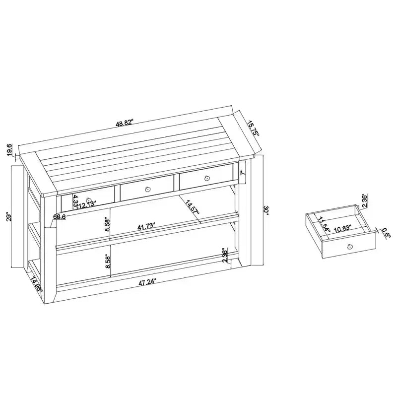 Console da 48" con piano in legno massello e 3 cassetti contenitori