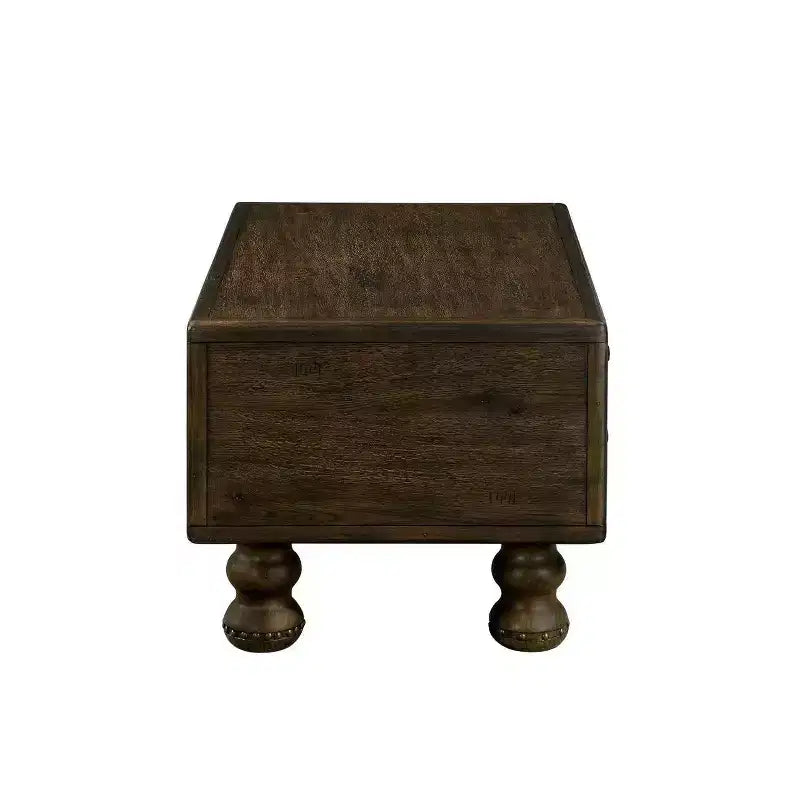 Tavolino da caffè in legno da 40" con 4 cassetti e gambe con decorazione a rivetti