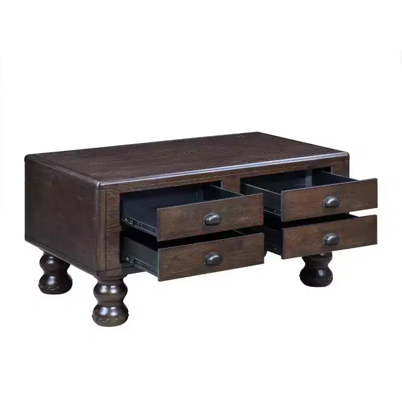 Tavolino da caffè in legno da 40" con 4 cassetti e gambe con decorazione a rivetti