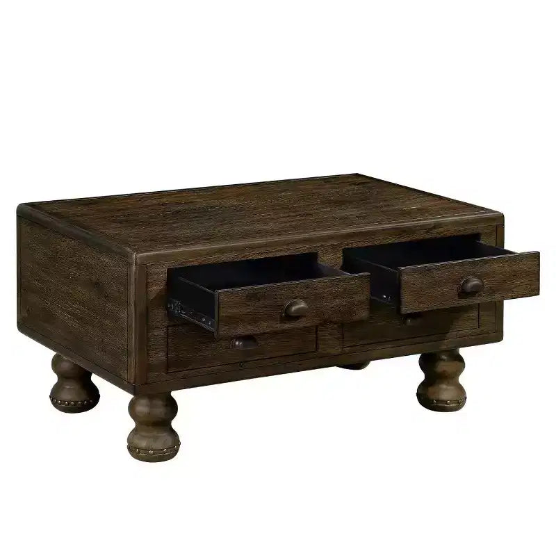 Tavolino da caffè in legno da 40" con 4 cassetti e gambe con decorazione a rivetti