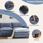 Divano in ciniglia a doppio strato con braccioli e topper da 155" e pouf – Blu