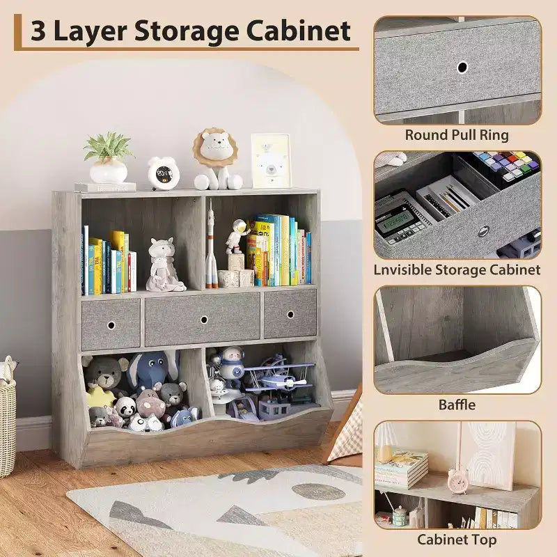 Organizzatore portagiochi a 7 scomparti per bambini con cassetti – Scaffale colorato per la sala giochi dei bambini